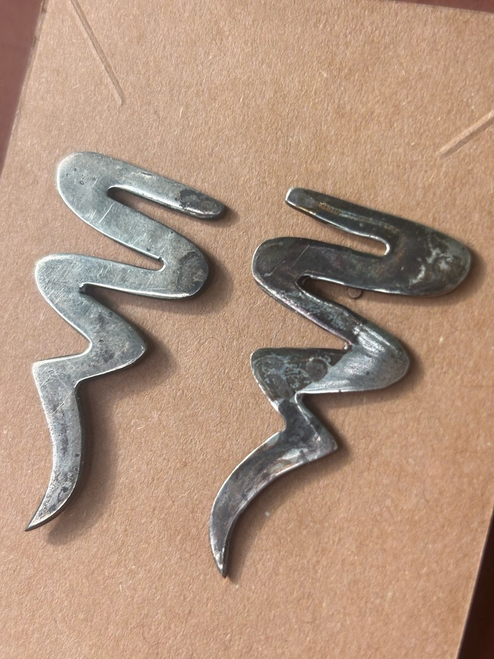 Vintage Taxco Mexico 925 Sterling Silver Modernist Lightning Bolt Stud Earrings